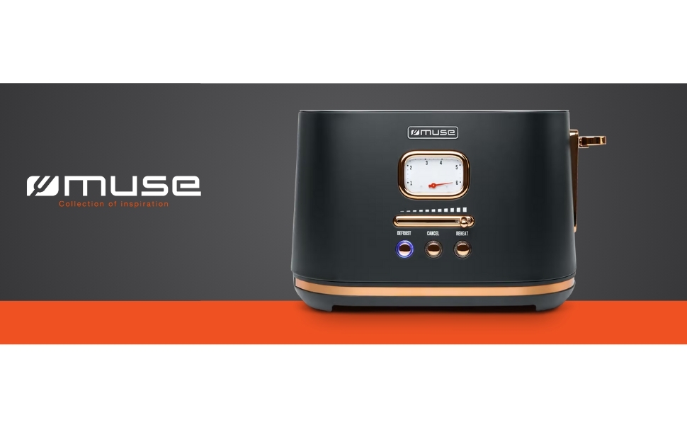 Тостер Muse MS-130 BC чорний ретро, 2 тости, 6 рівнів підсмажування, з піддоном для крихт