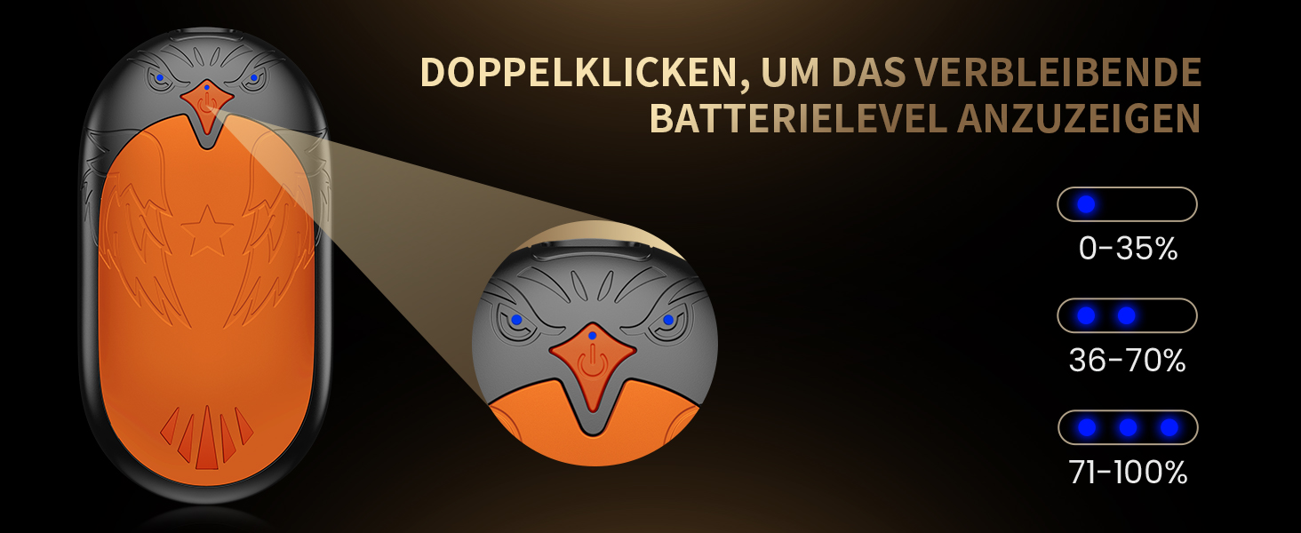 Електричні грілки для рук 2 шт. - USB перезаряджувані, 3 режими нагріву, 24 години тепла, для активного відпочинку взимку (Помаранчевий)