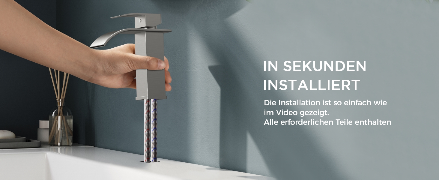 Змішувач для ванної кімнати Forious, водоспад, одноручний, хром, висота виливу 80 мм, економія води та енергії