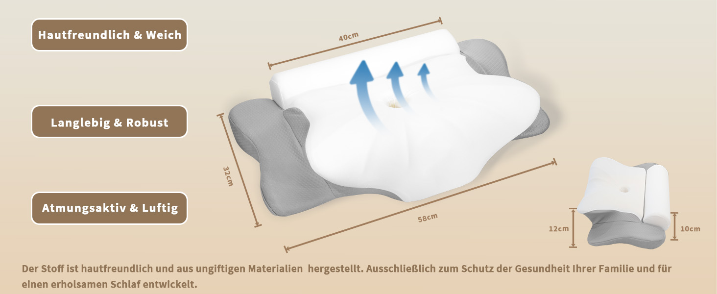 Подушка ортопедична з піною Memory Foam для сну на боці LAMB, 60x32 см, сіра - підтримка шиї та голови при болях у шиї