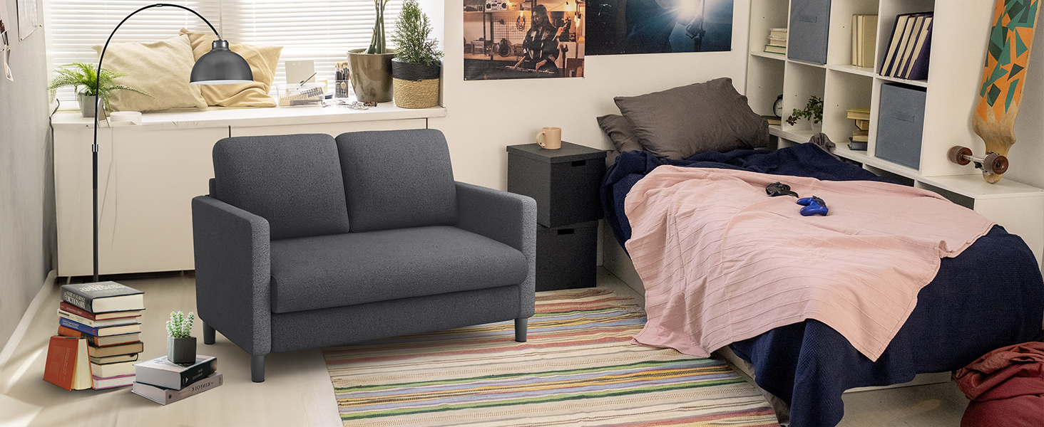 Двомісний диванчик для підліткової кімнати, компактний диван з масиву дерева, сірий колір, 130 см