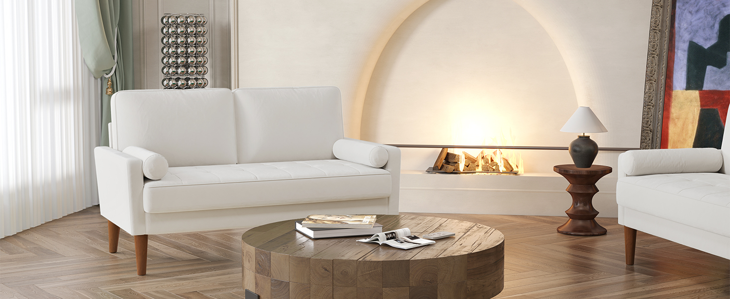 Диван Vesgantti 2-місний, 121 см, сучасний, з 2 подушками, білий, для вітальні/квартири/офісу