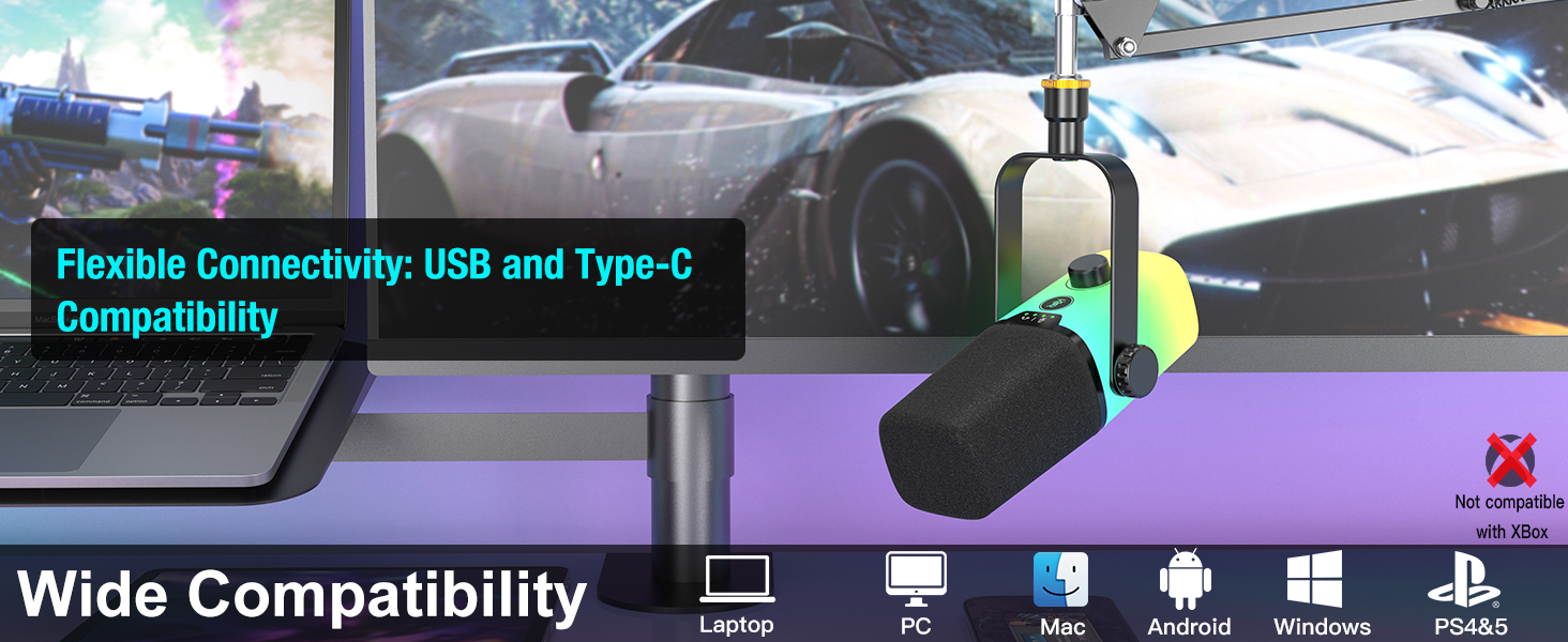 USB-мікрофон Zealsound для ПК та стримінгу – мікрофон-конденсатор з шумозаглушенням, студійний мікрофон для запису, подкастів, ASMR, сумісний з Mac, PS5/4, Android