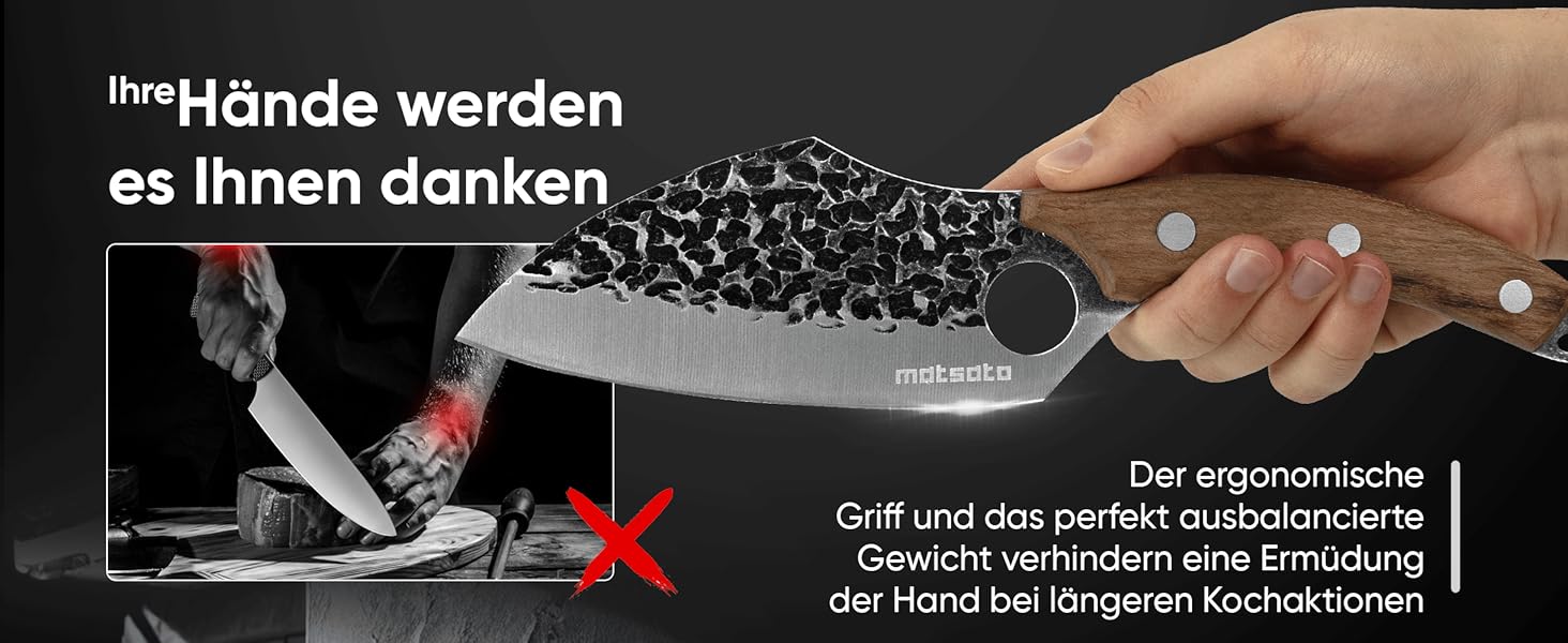 Японський ніж кухарський Matsato Damast з отвором для пальця, з дамаської сталі, універсальний для м'яса, овочів та риби, гострий та довговічний