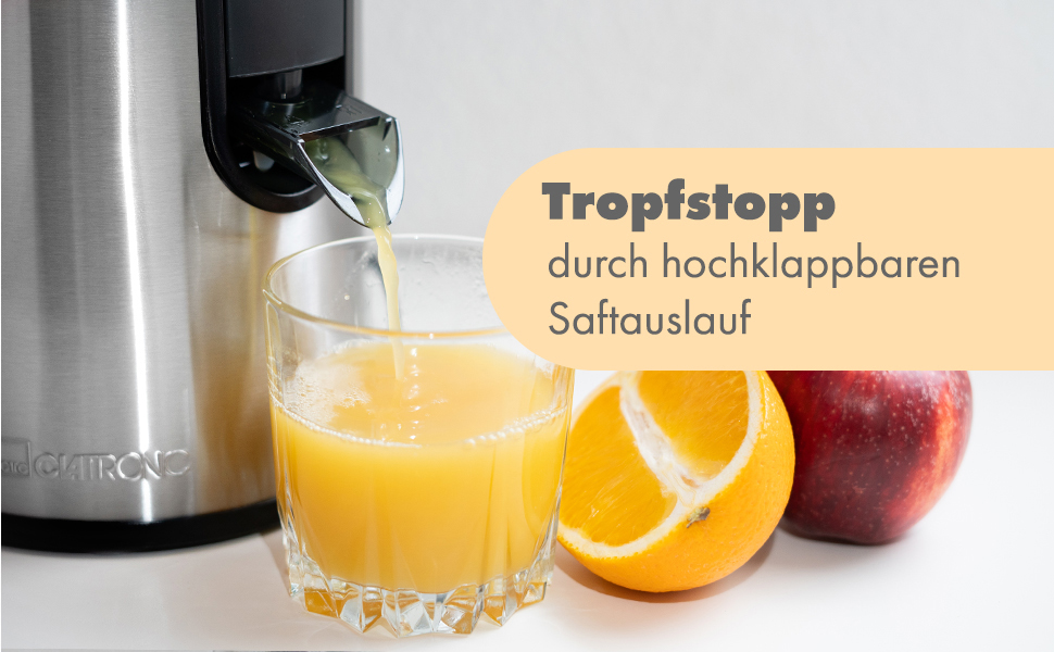 Електричний соковитискач Clatronic AE 3666: для овочів та фруктів, великий завантажувальний отвір, Slow Juicer, 400W, система Tropfstopp, легке очищення