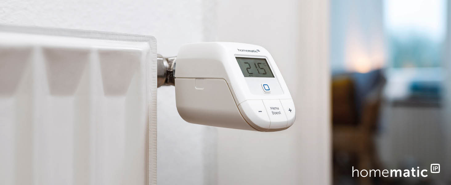 Homematic IP Термостат на радіатор Basic – Розумний дім, цифровий термостат для опалення, керування через додаток, сумісний з Alexa та Google Home, проста установка, економія енергії, 153412A3