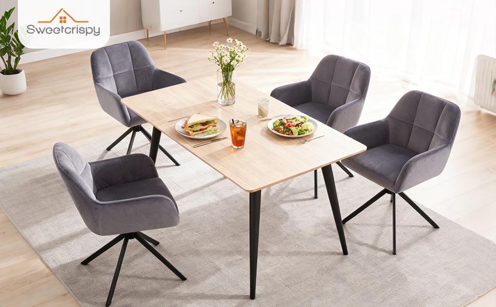 Набір з 2 стільців Sweetcrispy для їдальні, кухонні, з м'яким сидінням, обертаються на 360°, з металевими ніжками, до 120 кг, зелені (сірий)