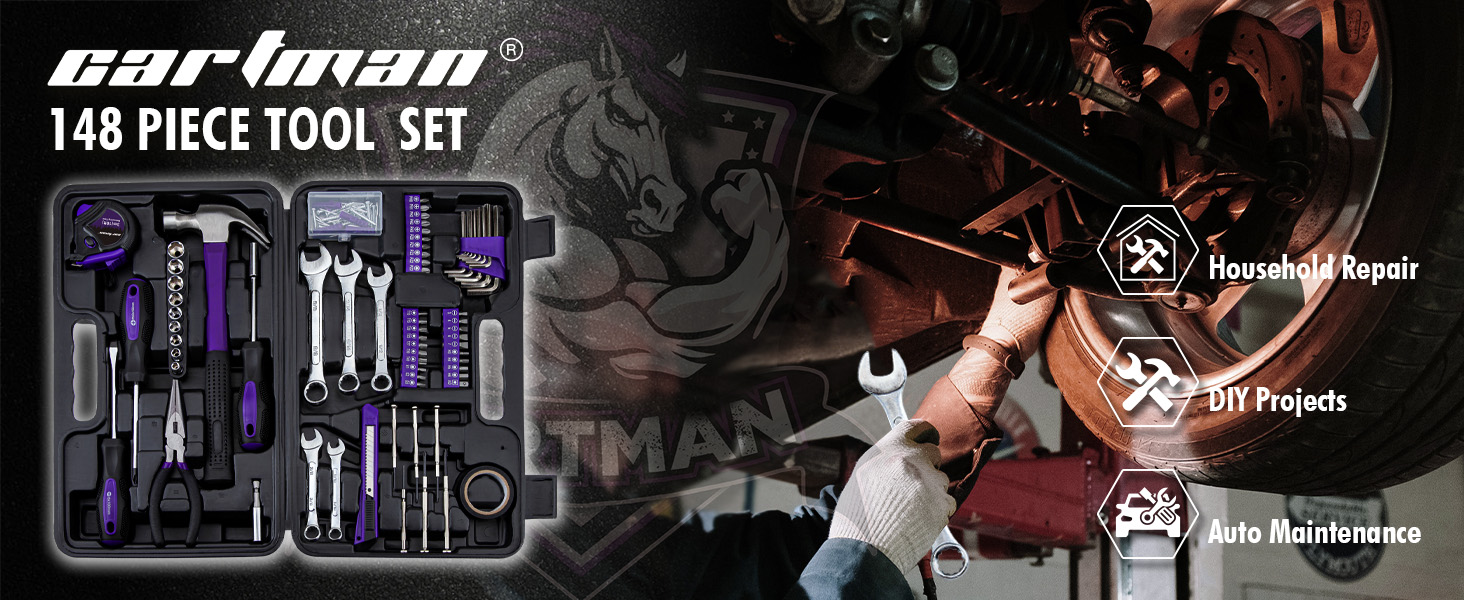 Набір інструментів CARTMAN 148 предметів для дому в пластиковому кейсі, синьо-фіолетовий