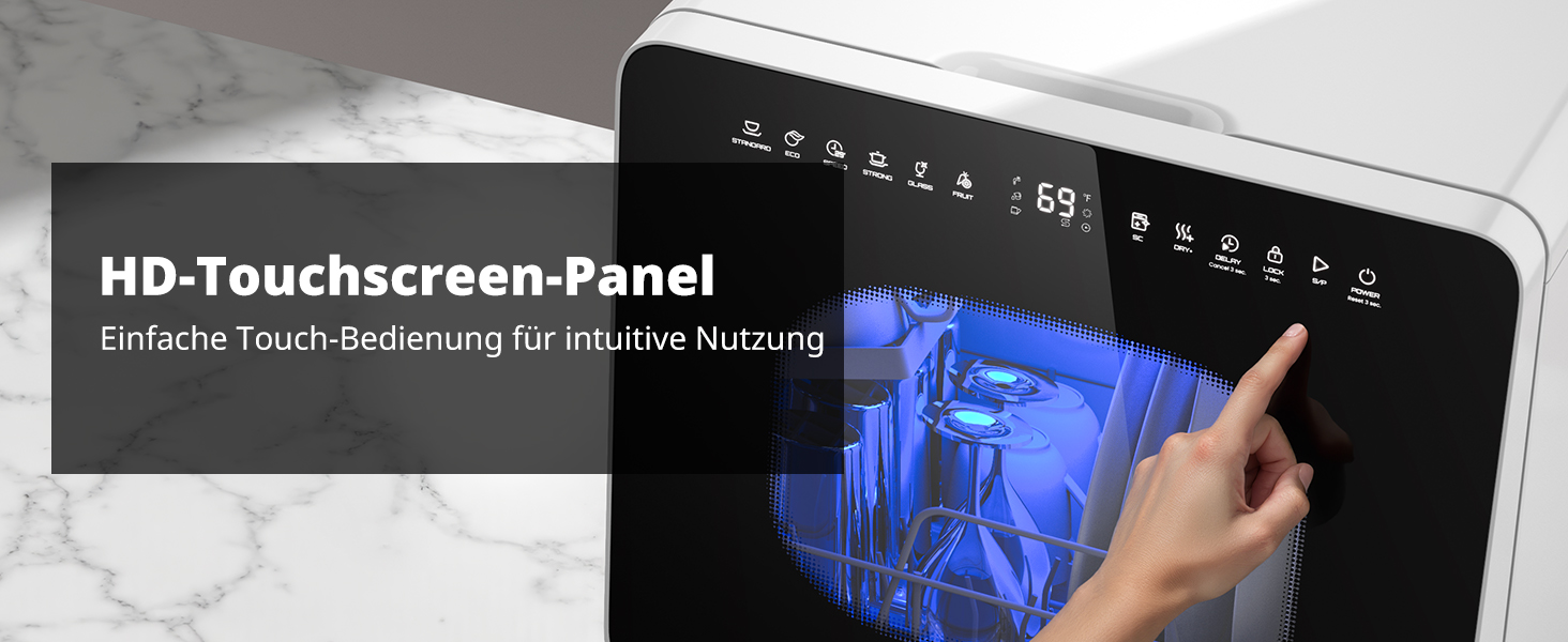 Mini посудомийна машина AIRMSEN з 8+3 програмами, 5л, система пом'якшення води, таймер, дитячий замок, білий/чорний