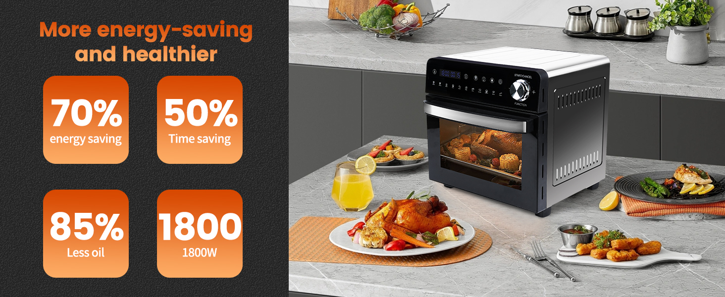 Фритюрниця без олії Emphsism Dual Zone XXL 1800W з LED-дисплеєм, 15 програм, 14л, з аксесуарами та книгою рецептів