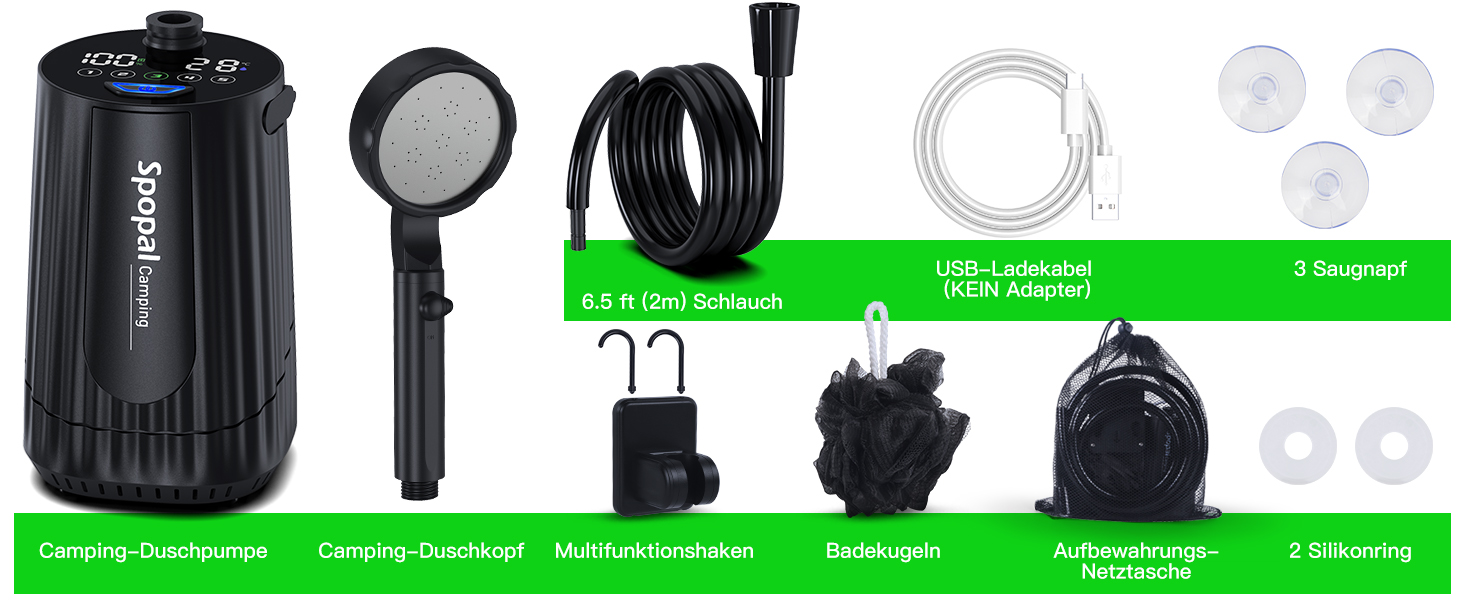 Мобільний душ Campingdusche з акумулятором 10000mAh, комплект для кемпінгу, відпочинку на природі, автомийки, пляжу, чорного кольору