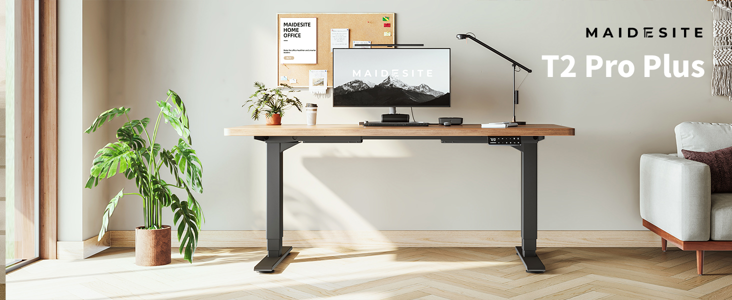 Електричний стіл MAIDeSITe T2 Pro Plus (Чорний) з регулюванням висоти, 2 мотори, 4 пам'яті, нагадування про зміну положення