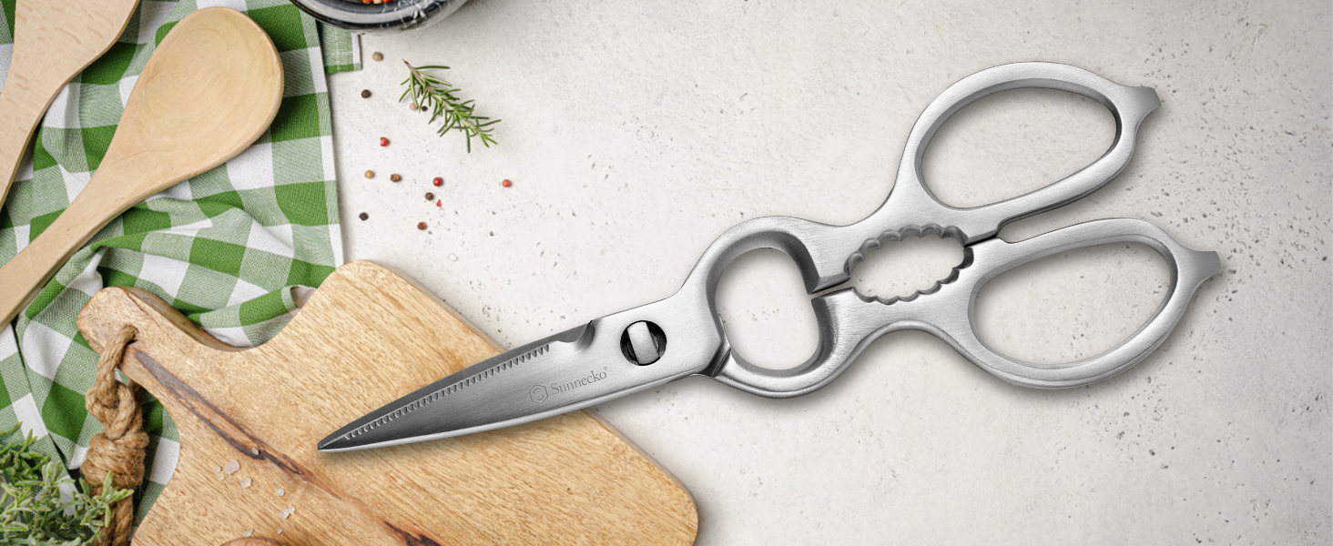 Кухонні ножиці Sunnecko 8 дюймів - універсальні, з ручкою, що ергономічно лежить у руці, з подрібнювачем горіхів, з нержавіючої сталі