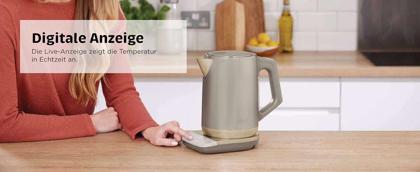 Електричний чайник Ninja Perfect Temperature, 1.7 л, Stonegold, з функцією швидкого кип'ятіння та 6 температурними режимами, Warmhaltefunktion, KT201EUSTGD