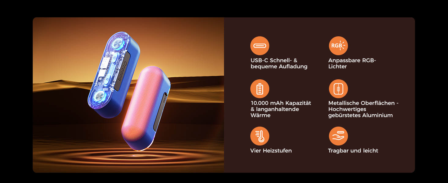 Електричний грійка для рук OCOOPA 10000 mAh, 2 шт. з розділенням, магнітний, 4 режими нагріву, швидкий нагрів, USB powerbank для зими, UT2s (MagTwins) (Pro_Schwarz)