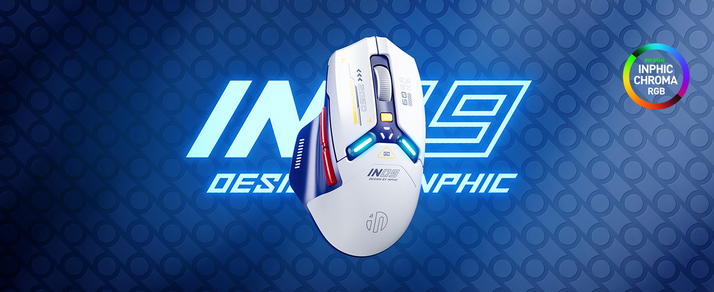 Ігрова миша inphic IN9 бездротова Tri-Mode (2.4G/Bluetooth/Type-C), 10000 DPI, RGB-підсвітка, програмована, акумуляторна, сіро-біла