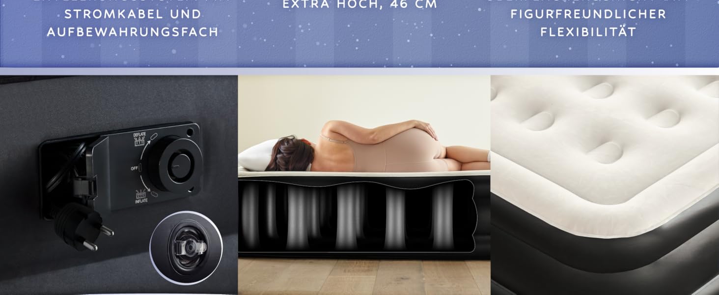 Надувний матрац OlarHike для кемпінгу та дому - 203 x 152 x 46 см, чорний, на 2 особи, XL