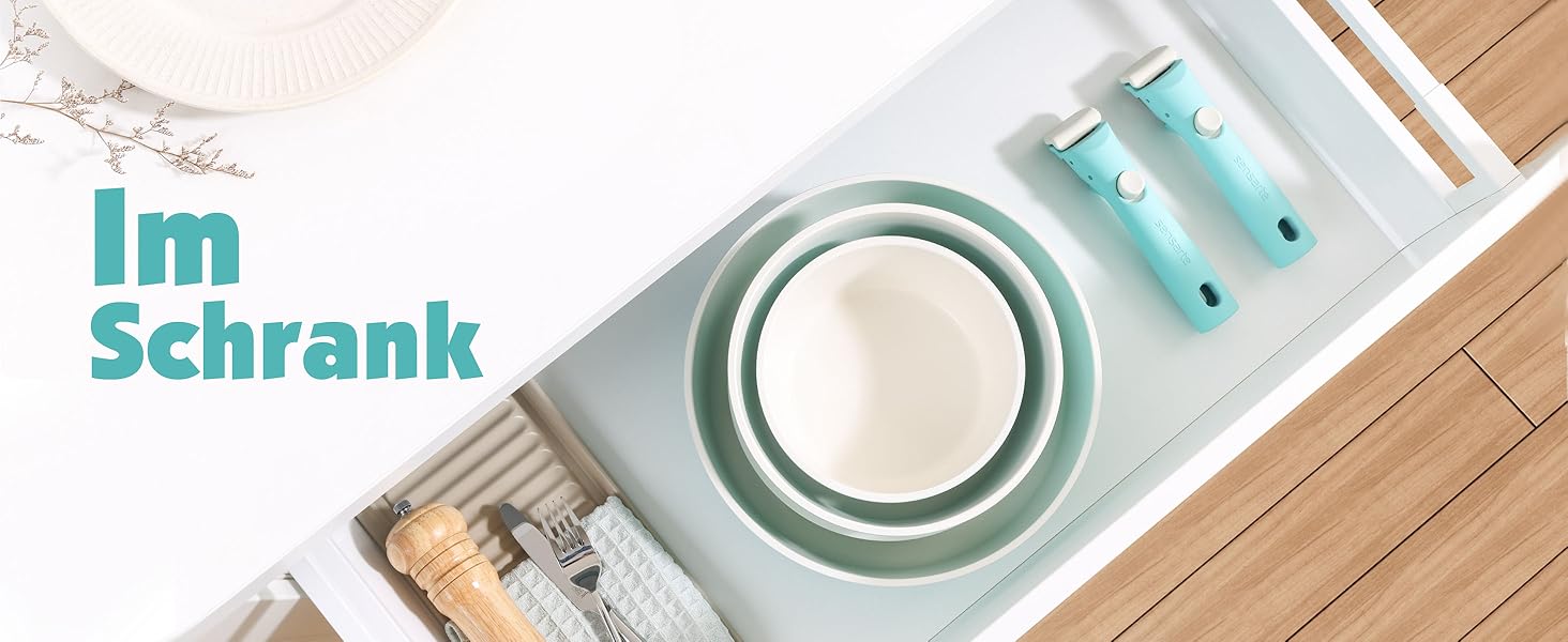 Набір каструль SENSARTE з керамічним покриттям (17 предметів) – антипригарне посуд з знімними ручками, для всіх плит, безпечне, миється в посудомийній машині, сумісне з духовкою (Турквіс)