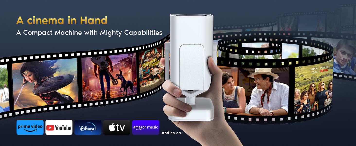 Портативний проєктор Mini Beamer з Android OS, автотрапецеїдною корекцією, підтримкою 4K 1080p, Bluetooth WiFi6, 160 ANSI, для телефону/ТВ приставки/зовнішнього використання/ноутбука