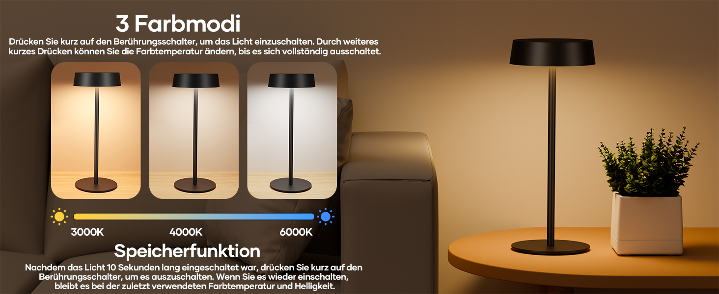 Сонярна LED лампа Suright настільна, акумуляторна, USB-C, 3 режими, регулювання яскравості, IP65, чорна