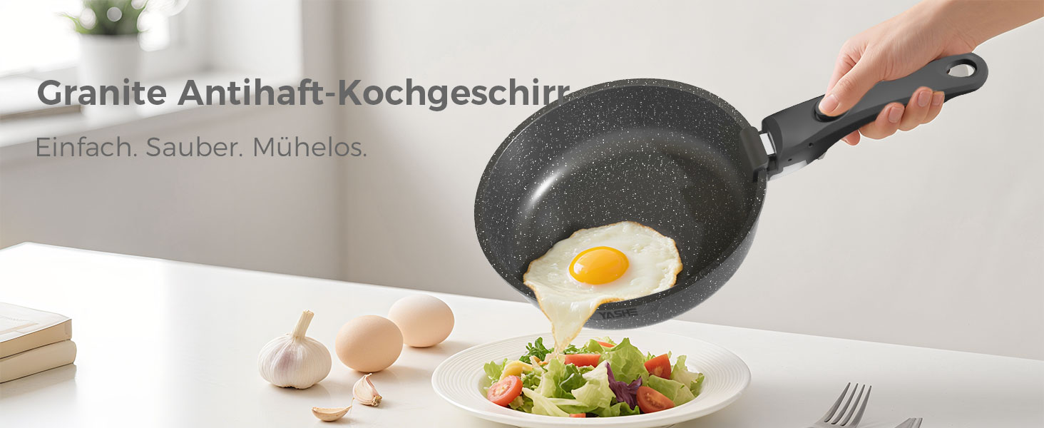 Набір каструль та сковорідок YASHE 9 шт. з антипригарним покриттям, білий (сірий), для всіх плит, знімний ручка, сумісний з духовкою, компактний, економія місця