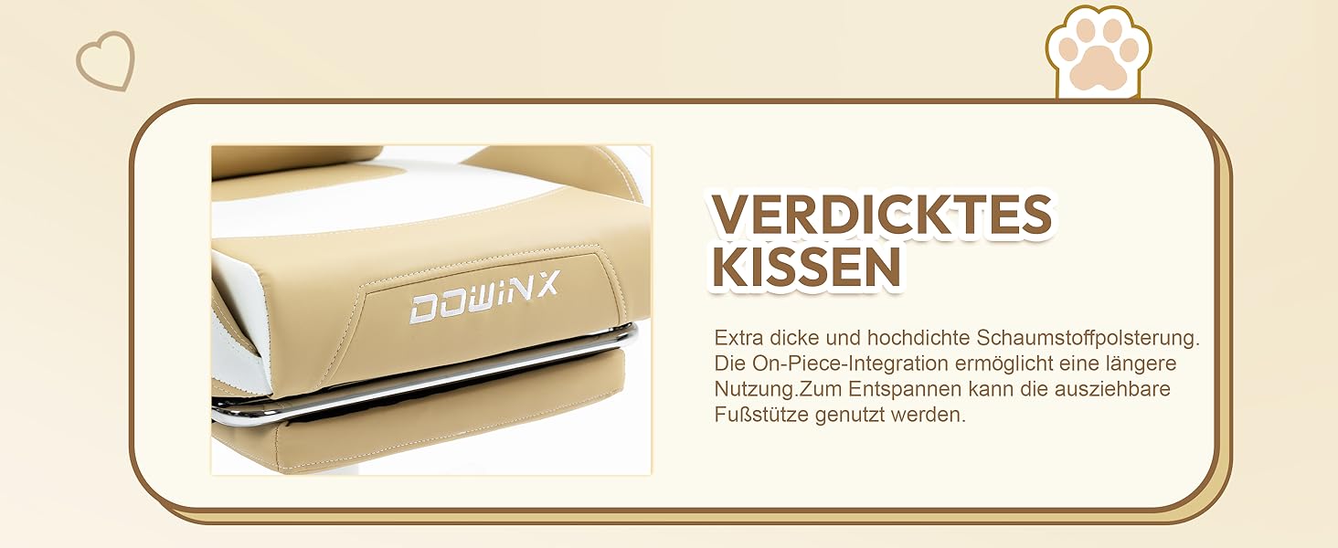 Ігровий крісло Dowinx з вушками для дівчаток, ергономічне, з масажем, підтримкою попереку, регульованою підніжкою та підголівником, 135 кг, коричневий