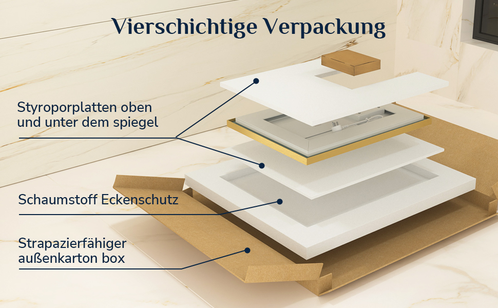 Дзеркало для ванної кімнати Keonjinn з підсвічуванням, 50x70 см, золотий металевий каркас, LED, сенсорне управління, 3 кольори світла, диммування, без запотівання, пам'ять налаштувань