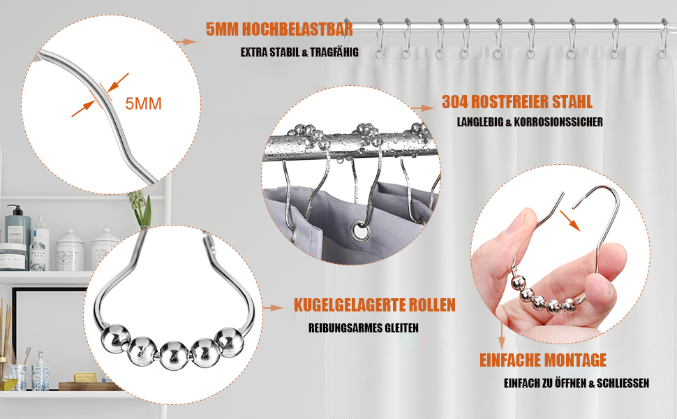 Набір з 12 металевих кріплень для душової завіси LIHAO, гачки для душу, 69x39 мм