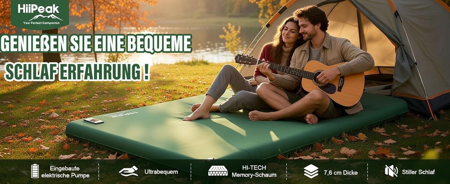 Кемпінговий килимок HiiPeak з R-Value 9,5: термоізольований надувний матрац зі спеціальною подушкою для зими та літа, двопомісний (Зелений)