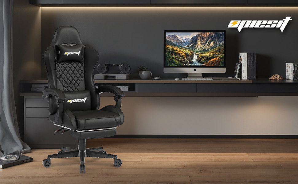 Ігровий крісло з підніжкою, регульованими підлокітниками та підтримкою попереку, ергономічне крісло для офісу з високою спинкою для дорослих, велике та високе крісло для робочого столу (Коричневий)