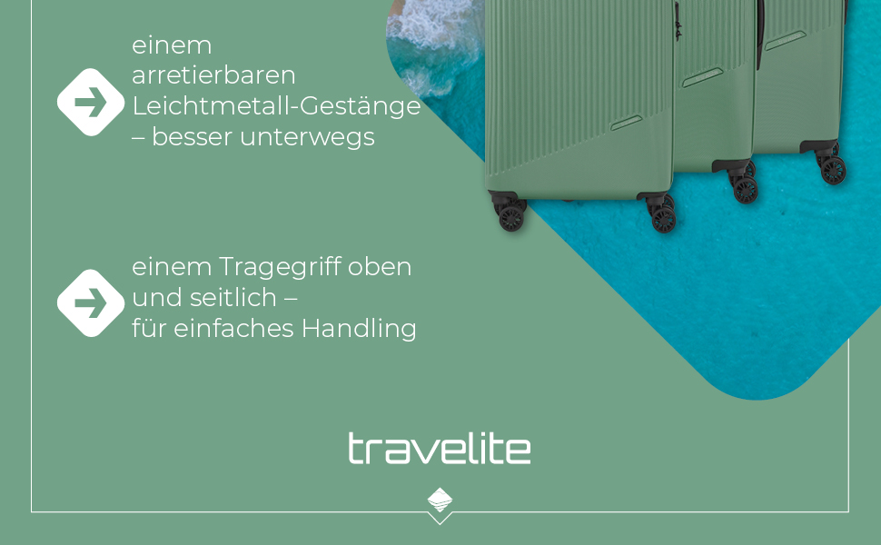 Набір валіз Travelite Bali 3 шт. (L/M/S) з ABS-пластику, зелений: міцні та легкі, з TSA замком