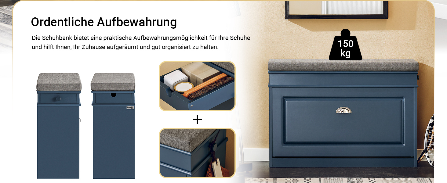 Полка для взуття SoBuy з подушкою для сидіння та місцем для зберігання, вузька, 60x51x24 см, FSR82-K-HG (довга, блакитна)