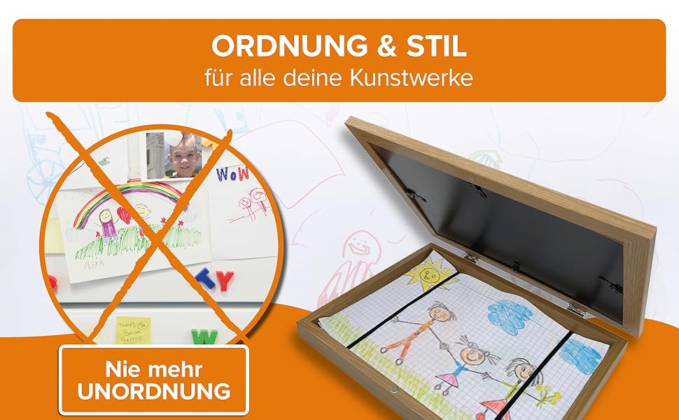 BALA® Преміум рамки для фотографій - 2 шт. A4, для дитячих малюнків, з фронтальною відкриваністю та кріпленням для підвішування/ставлення, 120+ фото, дерево