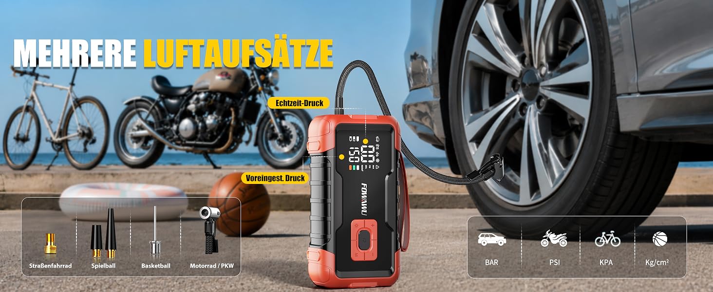 Пусковий пристрій (бустер) FOWAWU 8000A 26800mAh для автомобіля з компресором та Powerbank, цегляно-червоний (2006)