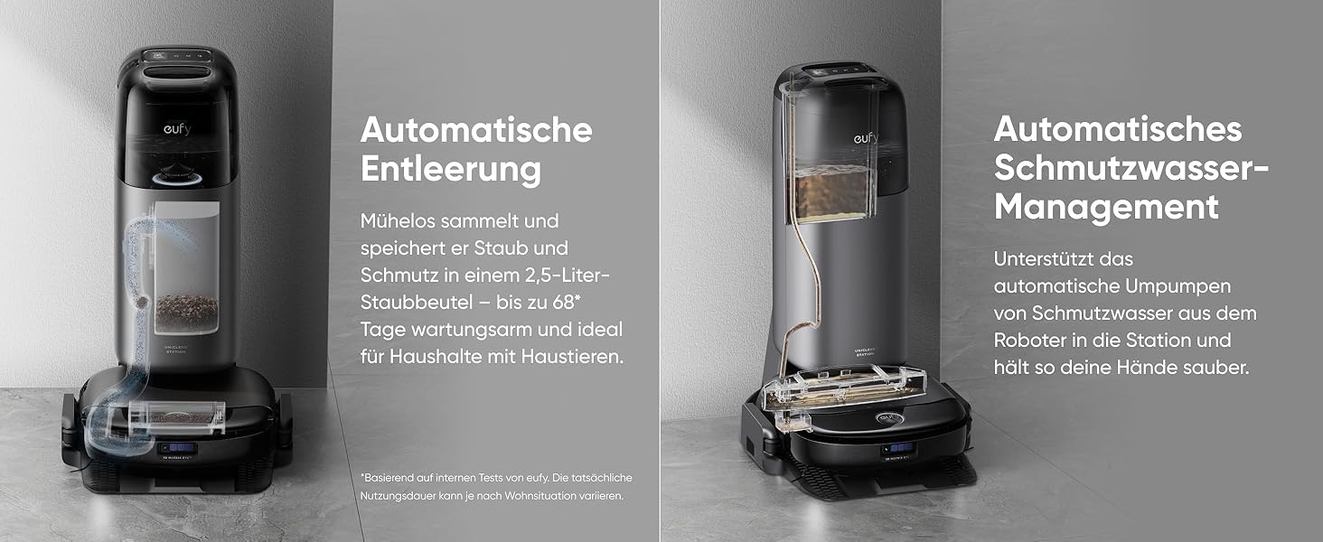 Робот-пилосос eufy L60 з базою самостійного очищення, потужність 5000Pa, захист від намотування волосся, 60 днів без випорожнення, iPath лазерна навігація (відновлений) (S1 Pro)