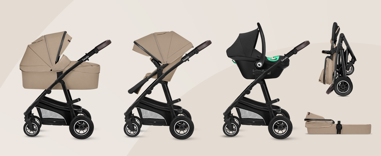 Дитяча коляска Lionelo Bianka 3 в 1: люлька, автокрісло, прогулянкова, до 22 кг, чорний онікс