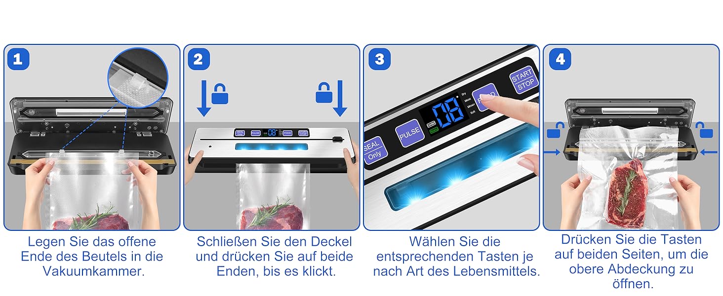 Вакууматор для продуктів 7 в 1 з подвійним швом, професійний вакуумний пакувальник з цифровим таймером, вбудованим різаком та 50 пакетами, сріблясто-чорний