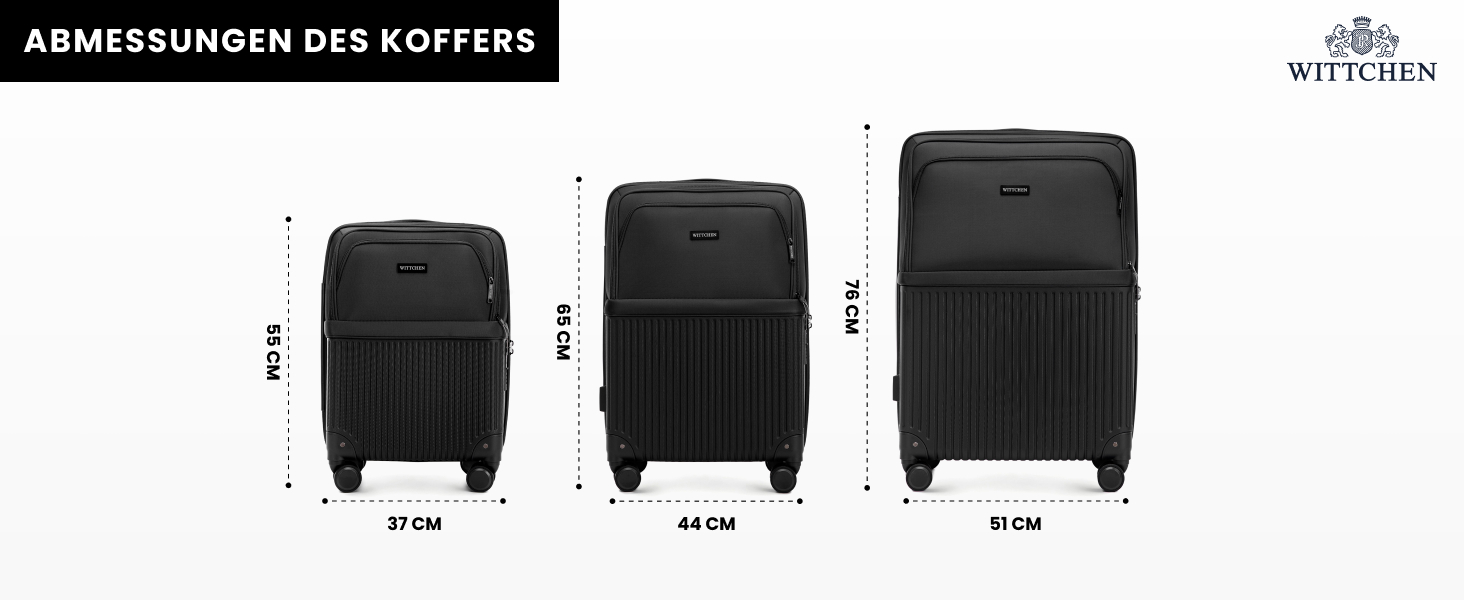 Набір валіз WITTCHEN AXIS 3 шт. | Чорний | ABS+Нейлон | Ручна поклажа M L | TSA замок, телескопічна ручка, 360° колеса