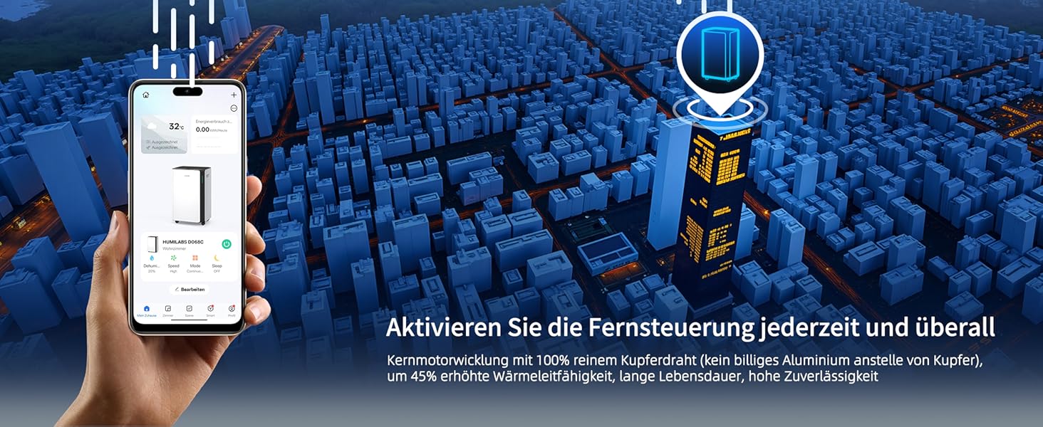 Електричний осушувач повітря HUMILABS 20L з Wi-Fi, для приміщень до 60 м², з гофрованим шлангом, резервуар 4,5л, 3 режими, таймер 24г, білий