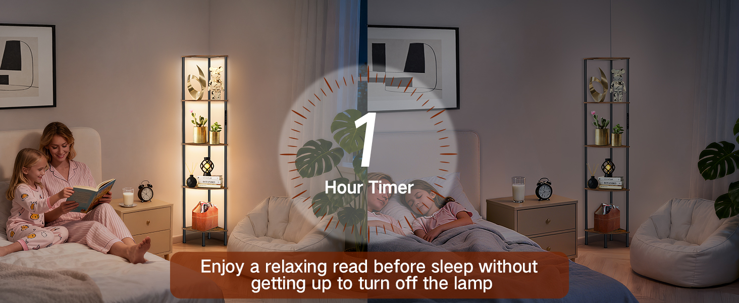 LED торшер з полицею, 3 режими світла, димування (сенсор/пульт), кутова полиця 5 рівнів, вузька книжкова шафа для вітальні, спальні, офісу, чорний