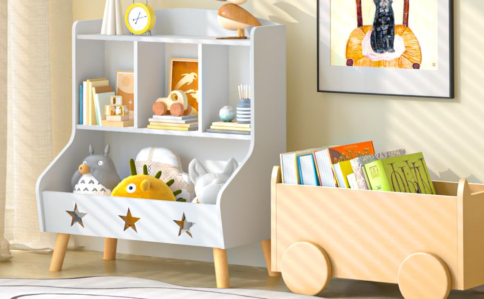 Дитяча полиця для іграшок та книг Garden 4 you, полиця для дитячої кімнати з 3 відкритими секціями, 60x30x63 см (білий)