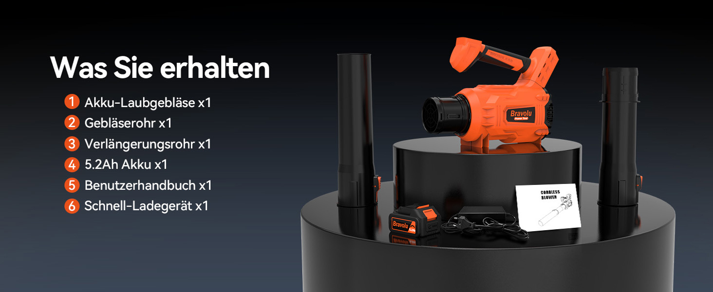 Акумуляторний повітродувач Bravolu 21V, потужність 210 км/год, акумулятор 4.0 Ah, зарядний пристрій, 6 режимів швидкості (5200mAh)