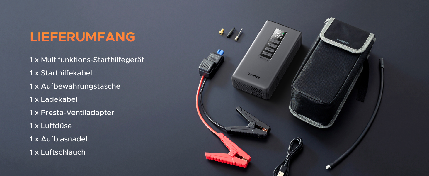 Пусковий пристрій UGREEN 3 в 1: Powerbank 10000mAh, бустер для авто та електричний компресор (помпа)