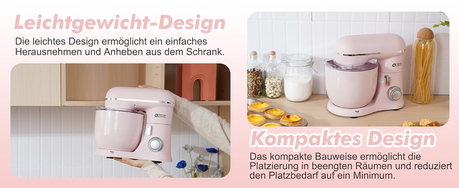 Кухонна машина Kitchen in the Box (Рожева) з двома чашами 3.5L, 10 швидкостей, з міксером та гаком для тіста