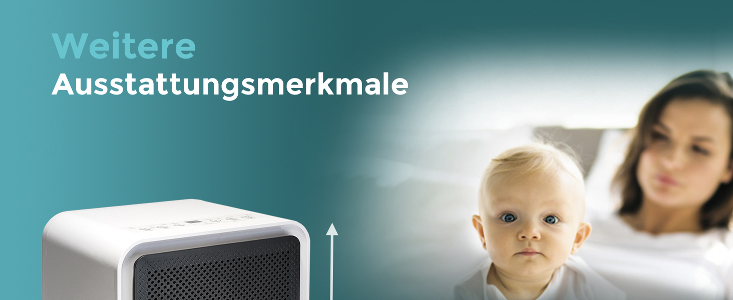 Електричний осушувач повітря AEF2000 - 20 л/день, до 30 м², тихий, з автовимкненням, гігростат, сенсорне дисплеї - для спальні та ванної кімнати