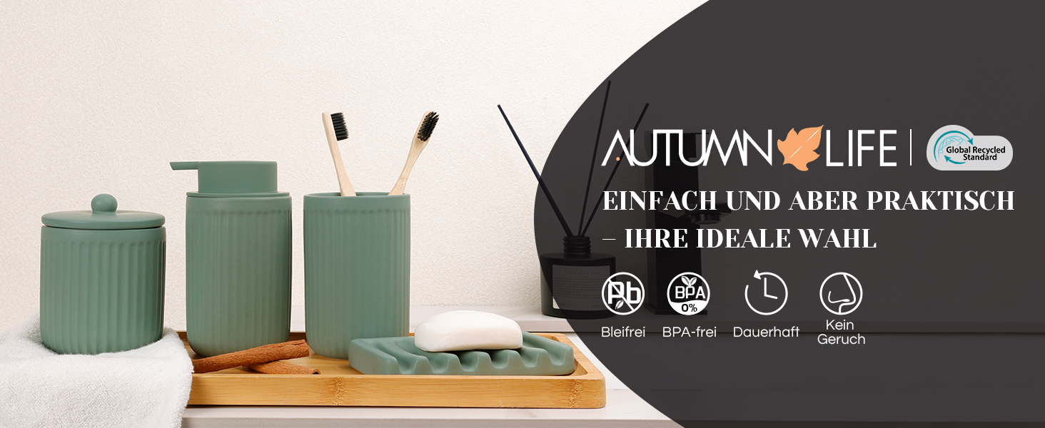 Набір аксесуарів для ванної кімнати 4 шт. з кераміки: дозатор для мила 350 мл, стакан для зубної пасти, мильниця, контейнер для ватних паличок. Декоративний набір для раковини (зелений)