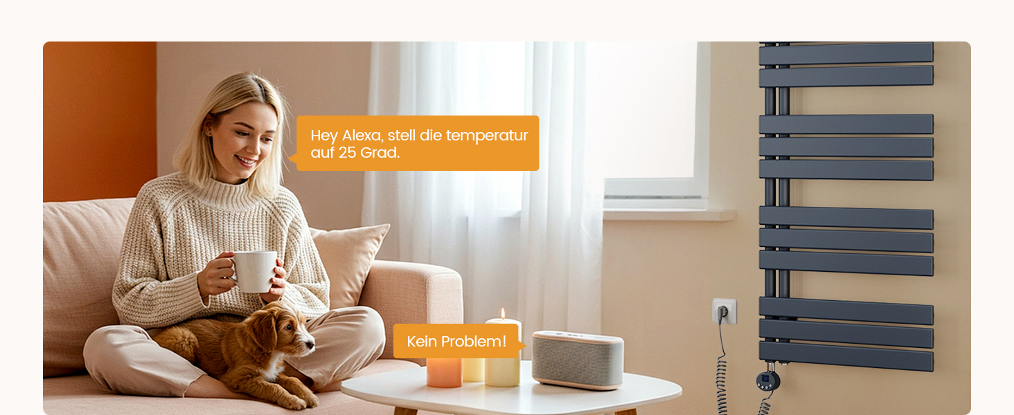 Електричний рушникосушар EMKE з термостатом 1320x500 мм, білий, 800W