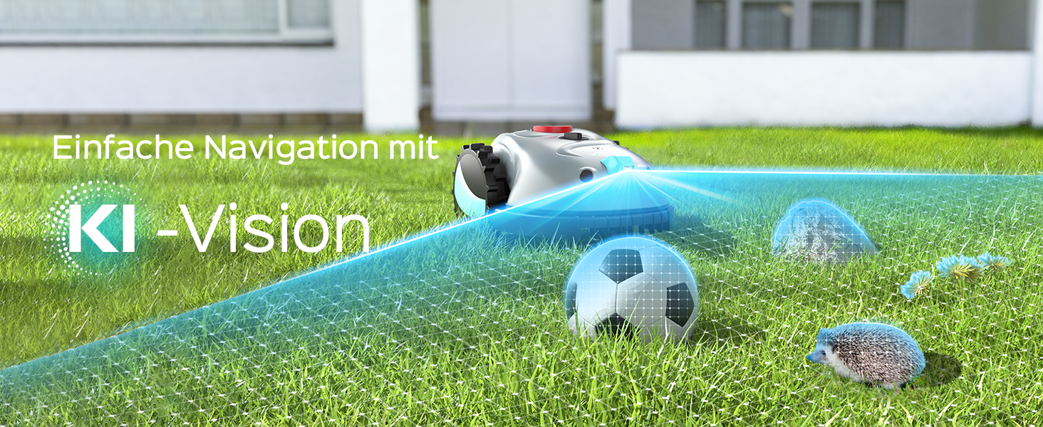 Робот-газонокосачка V100 без обмеженого кабелю з камерою, уникнення перешкод, навігація Vision, акумулятор 4 Ah, 150㎡, запасні леза, спіральне косіння (світло-сірий)