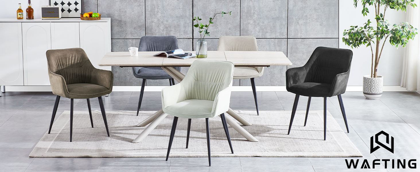 Набір обідніх крісел 6 шт. поворотні, з підлокітниками, 360°, сучасний м'який стілець з велюру, для вітальні, кухні, робочого кабінету, спальні (4, Бежевий)