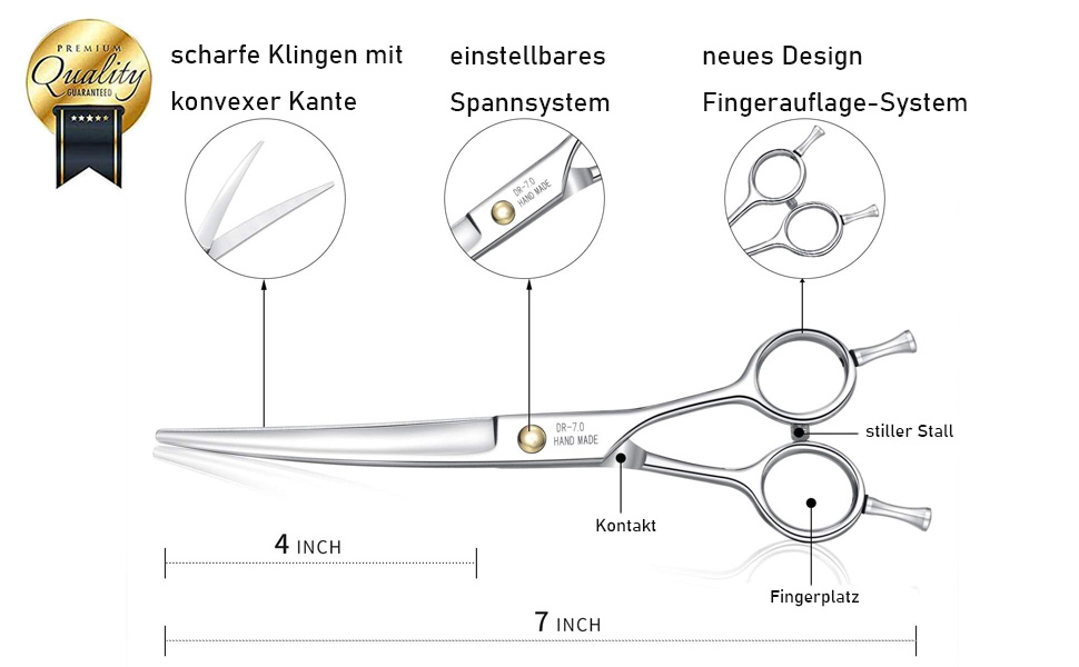 Професійні ножиці для стрижки собак Dream Reach Ножиці для стрижки собак вигнуті ножиці для догляду за домашніми тваринами 440C Японські ножиці з нержавіючої сталі Догляд за собаками кішка (7-дюймові вигнуті ножиці) D-подібні вигнуті ножиці